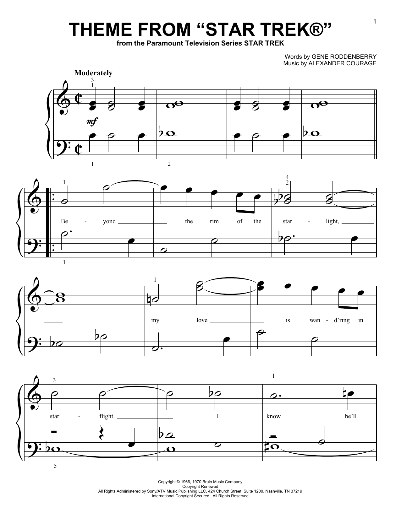 Gene Roddenberry Theme From Star Trek(R) Sheet Music Notes & Chords for Easy Piano - Download or Print PDF