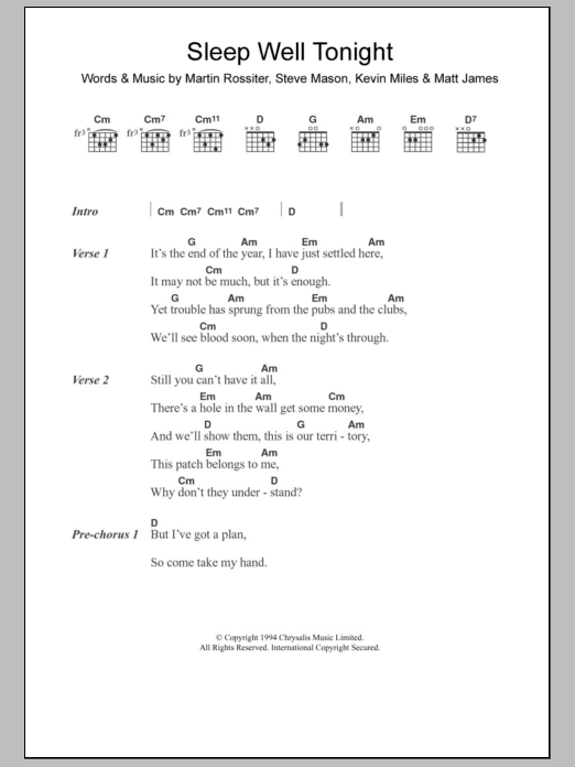 Gene Sleep Well Tonight Sheet Music Notes & Chords for Lyrics & Chords - Download or Print PDF