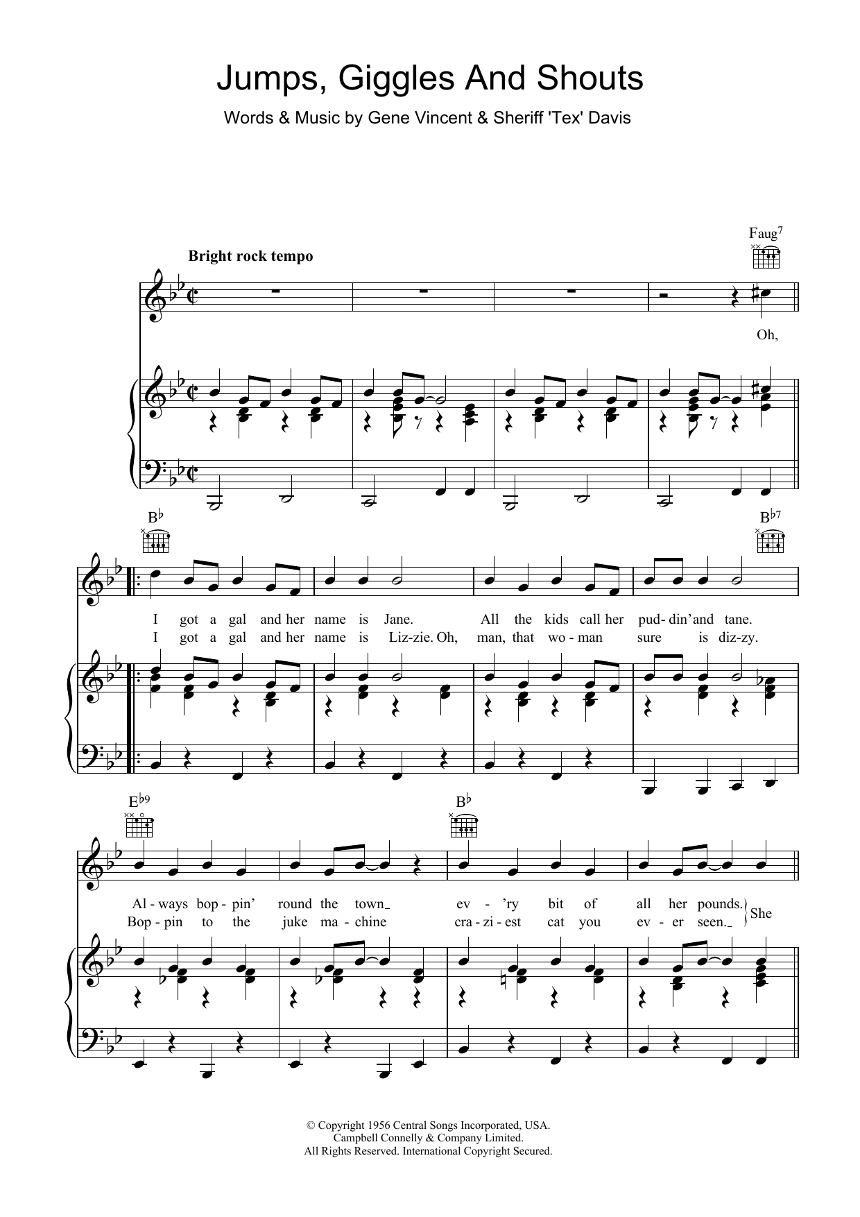 Gene Vincent Jumps, Giggles and Shouts Sheet Music Notes & Chords for Piano, Vocal & Guitar (Right-Hand Melody) - Download or Print PDF