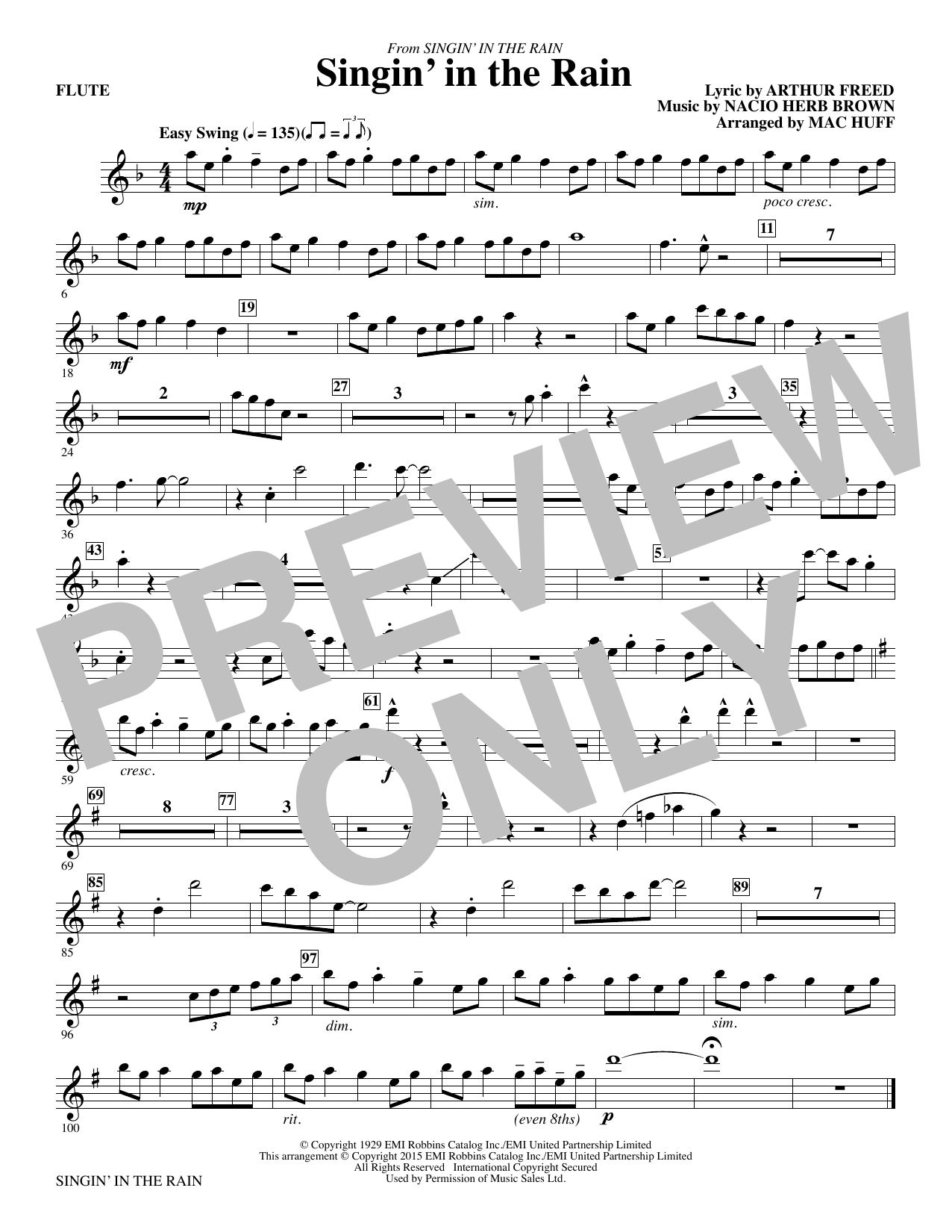 Preview Gene Kelly Singin' in the Rain (arr. Mac Huff) - Flute Film/TV sheet music, notes and chords for Choral Instrumental Pak, SKU: 340043 Singin' in the Rain (arr. Mac Huff) - Flute sheet music