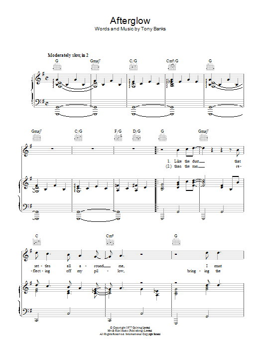 Genesis Afterglow Sheet Music Notes & Chords for Piano, Vocal & Guitar Chords (Right-Hand Melody) - Download or Print PDF