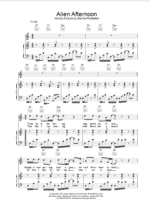Genesis Alien Afternoon Sheet Music Notes & Chords for Piano, Vocal & Guitar - Download or Print PDF