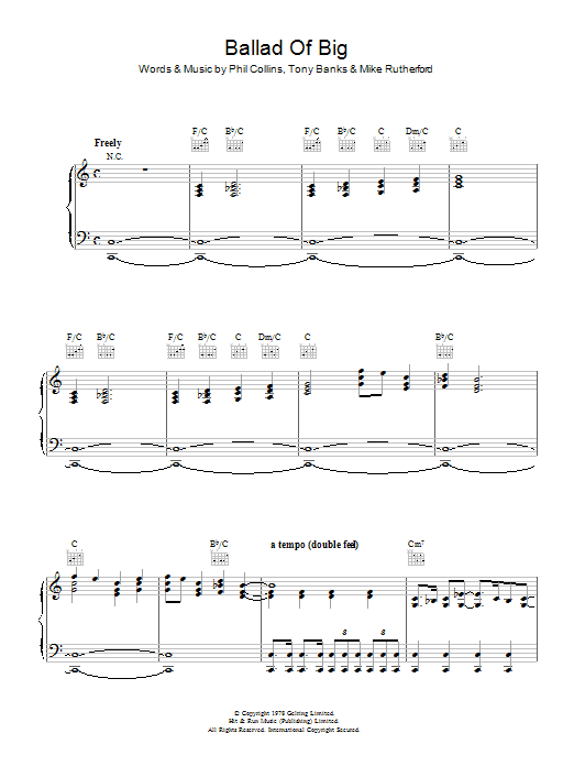 Genesis Ballad Of Big Sheet Music Notes & Chords for Piano, Vocal & Guitar (Right-Hand Melody) - Download or Print PDF