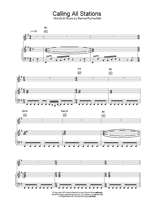 Genesis Calling All Stations Sheet Music Notes & Chords for Piano, Vocal & Guitar - Download or Print PDF