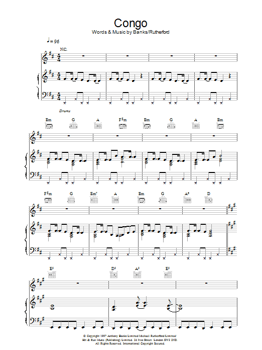 Genesis Congo Sheet Music Notes & Chords for Piano, Vocal & Guitar - Download or Print PDF