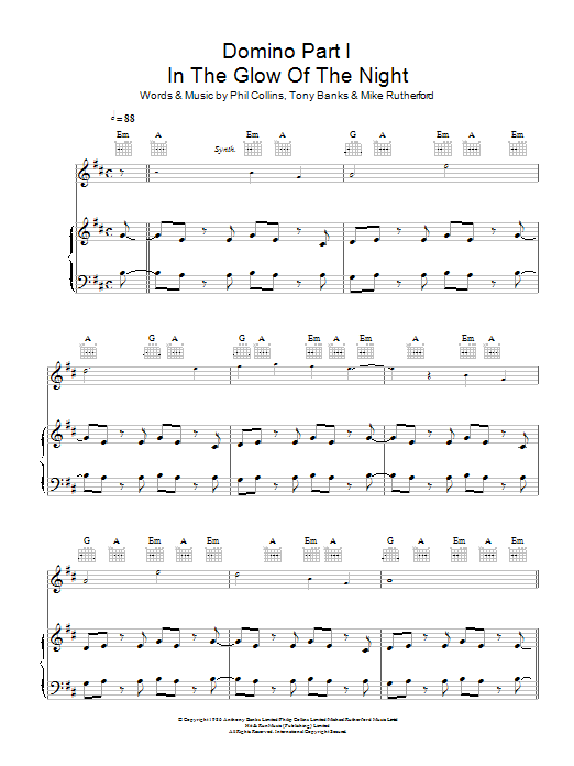 Genesis Domino Part 1: In The Glow Of The Night Sheet Music Notes & Chords for Piano, Vocal & Guitar - Download or Print PDF