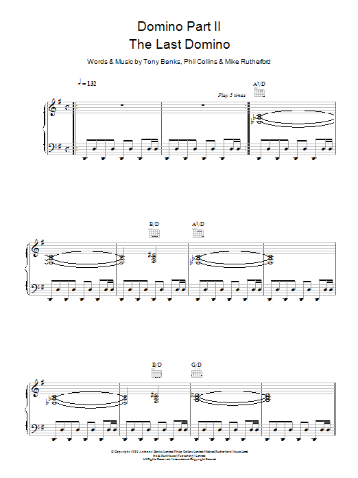 Genesis Domino Part 2: The Last Domino Sheet Music Notes & Chords for Piano, Vocal & Guitar - Download or Print PDF