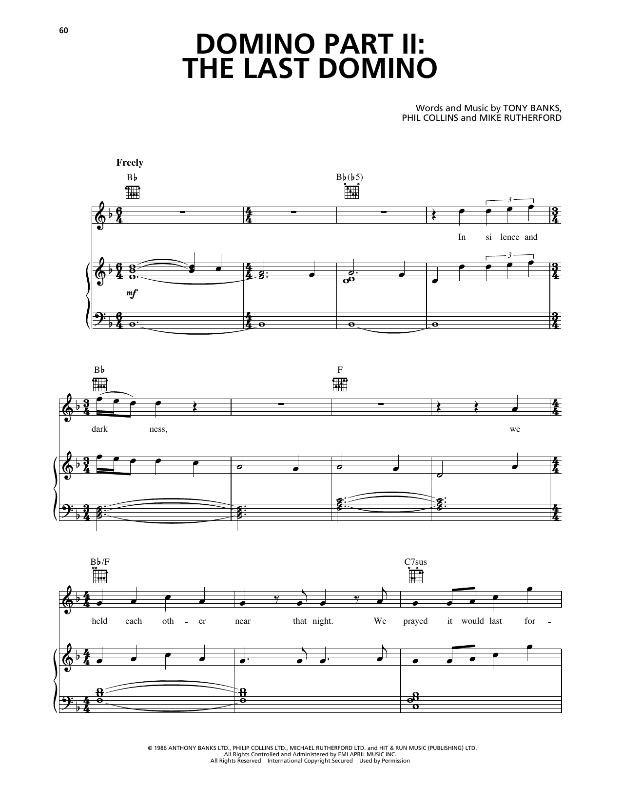 Genesis Domino Part II: The Last Domino Sheet Music Notes & Chords for Piano, Vocal & Guitar Chords (Right-Hand Melody) - Download or Print PDF
