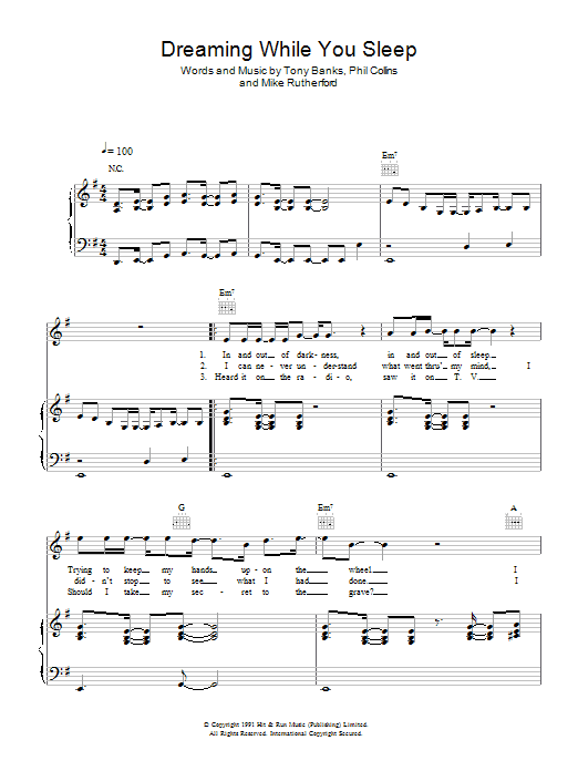 Genesis Dreaming While You Sleep Sheet Music Notes & Chords for Piano, Vocal & Guitar - Download or Print PDF