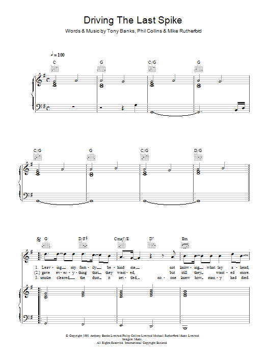 Genesis Driving The Last Spike Sheet Music Notes & Chords for Piano, Vocal & Guitar Chords (Right-Hand Melody) - Download or Print PDF