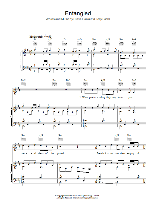 Genesis Entangled Sheet Music Notes & Chords for Piano, Vocal & Guitar (Right-Hand Melody) - Download or Print PDF