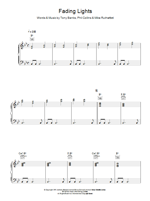 Genesis Fading Lights Sheet Music Notes & Chords for Piano, Vocal & Guitar - Download or Print PDF