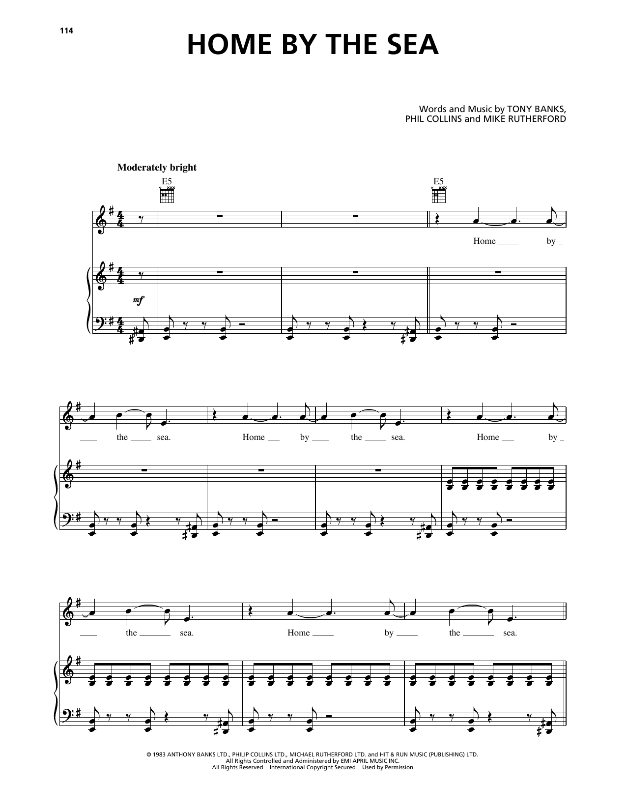 Genesis Home By The Sea Sheet Music Notes & Chords for Piano, Vocal & Guitar Chords (Right-Hand Melody) - Download or Print PDF