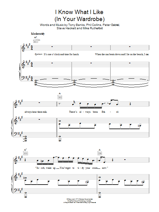 Genesis I Know What I Like (In Your Wardrobe) Sheet Music Notes & Chords for Piano, Vocal & Guitar - Download or Print PDF