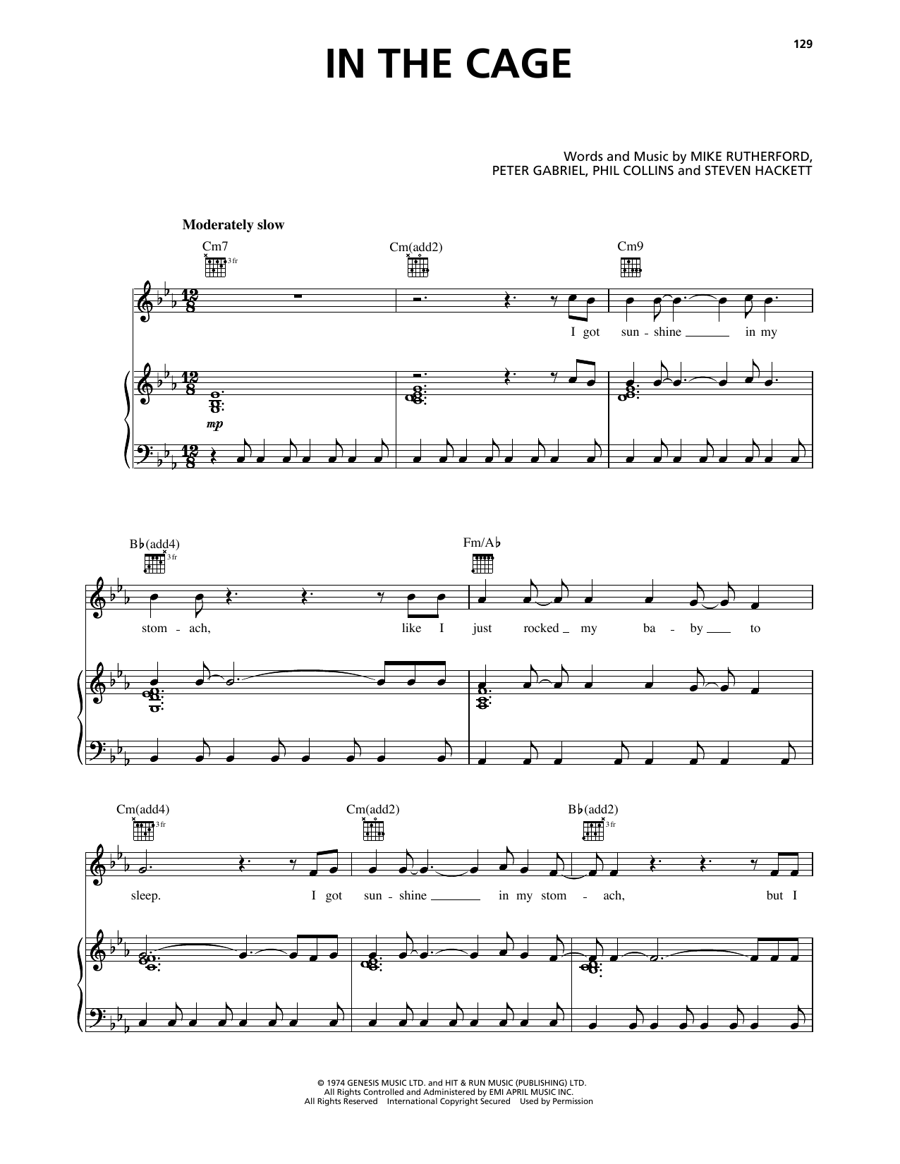 Genesis In The Cage Sheet Music Notes & Chords for Piano, Vocal & Guitar Chords (Right-Hand Melody) - Download or Print PDF