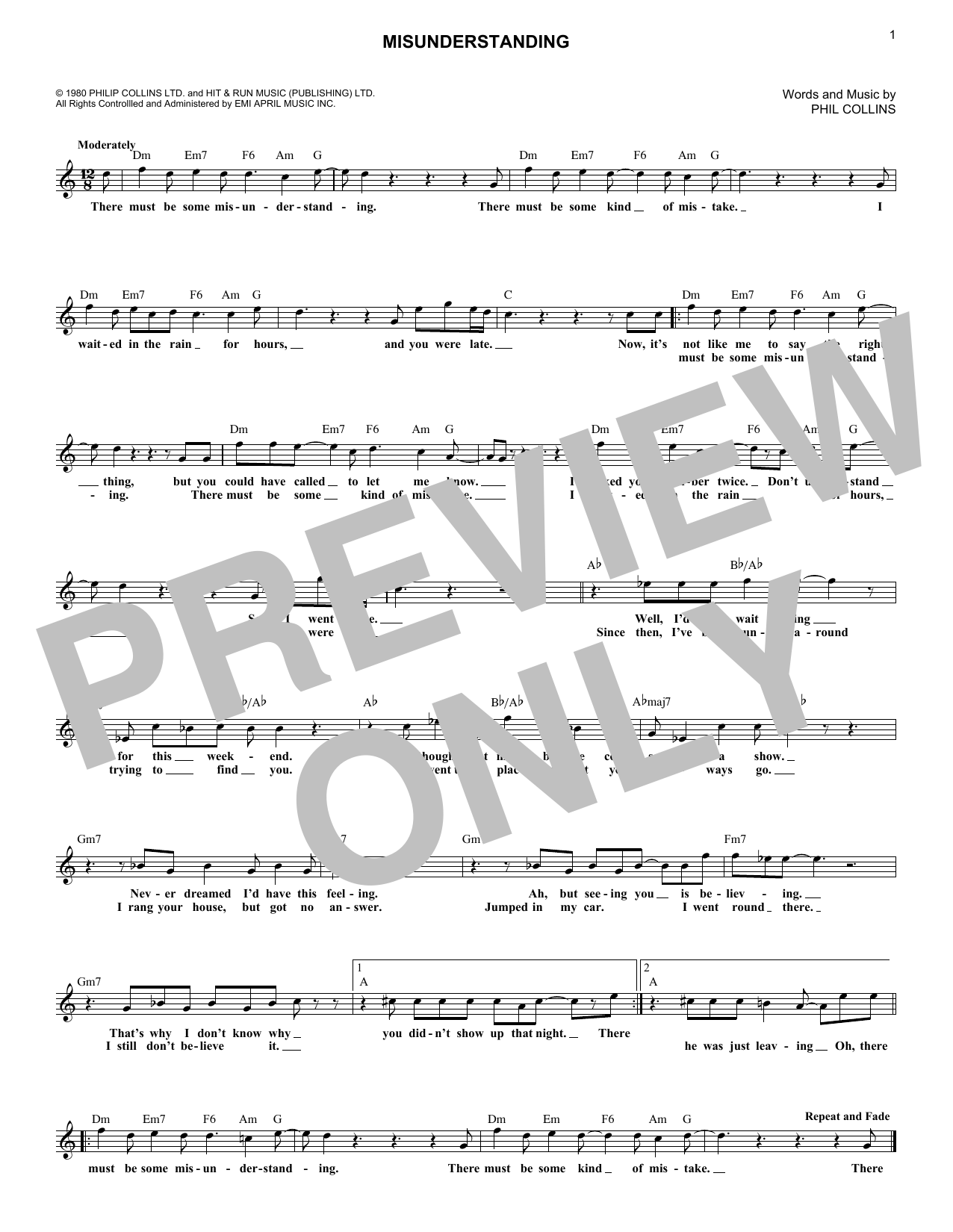 Genesis Misunderstanding Sheet Music Notes & Chords for Guitar Tab - Download or Print PDF