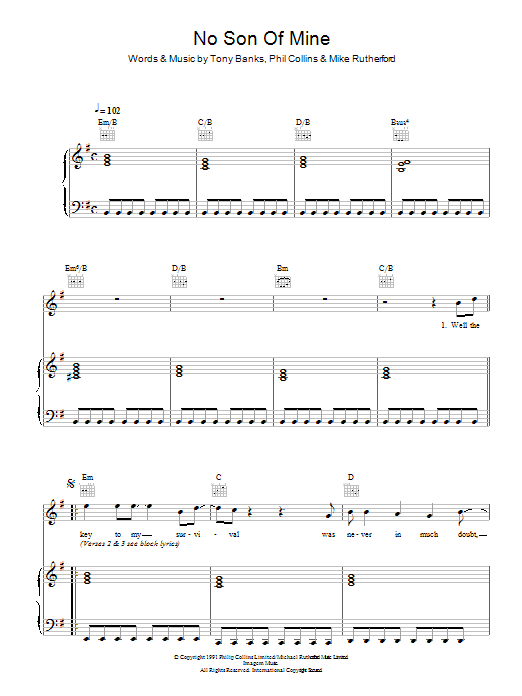 Genesis No Son Of Mine Sheet Music Notes & Chords for Piano, Vocal & Guitar - Download or Print PDF