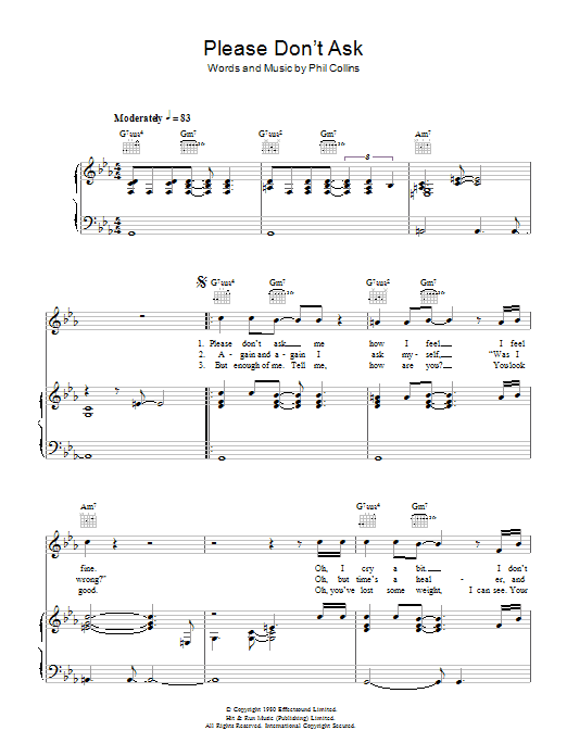 Genesis Please Don't Ask Sheet Music Notes & Chords for Piano, Vocal & Guitar (Right-Hand Melody) - Download or Print PDF