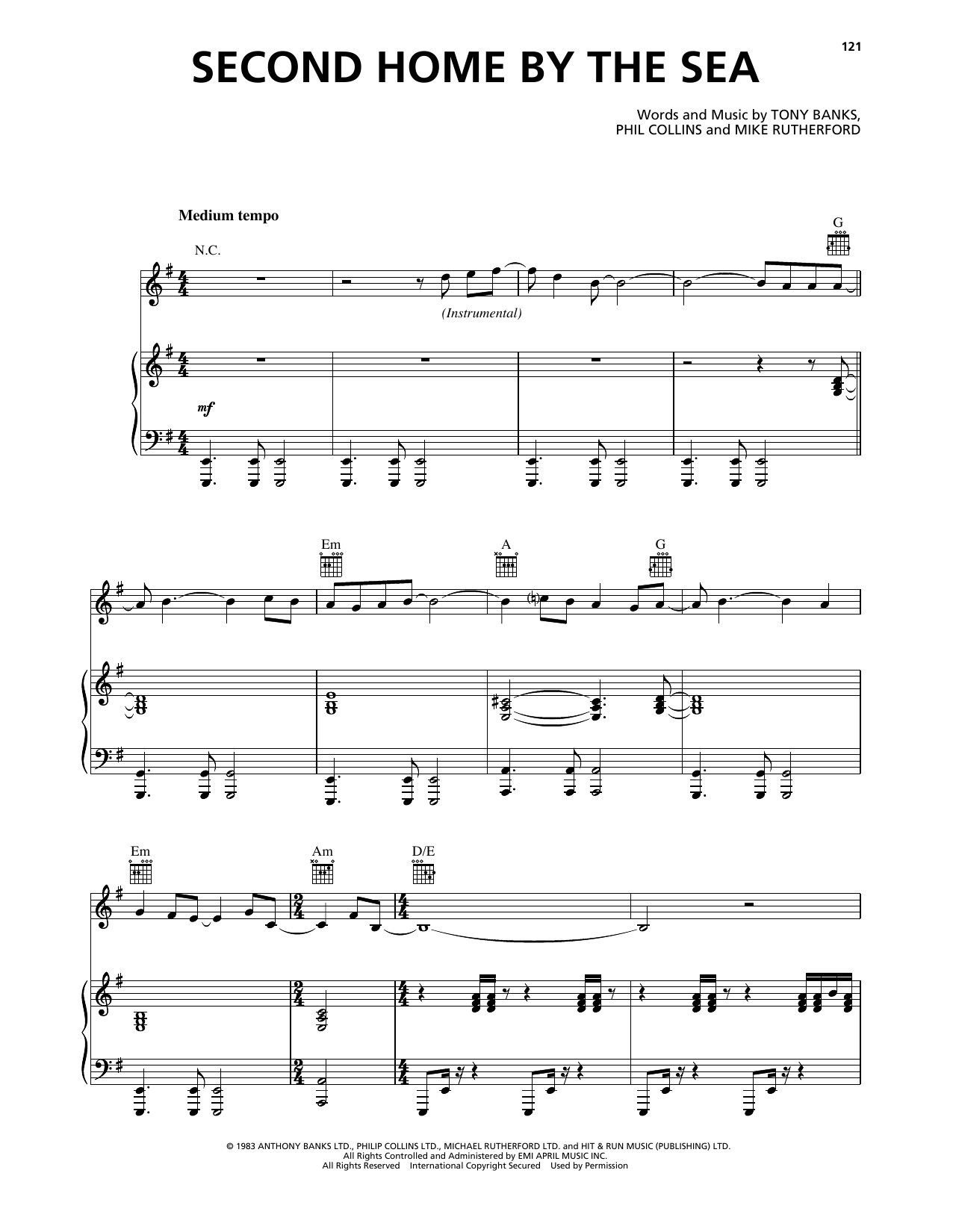 Genesis Second Home By The Sea Sheet Music Notes & Chords for Piano, Vocal & Guitar Chords (Right-Hand Melody) - Download or Print PDF