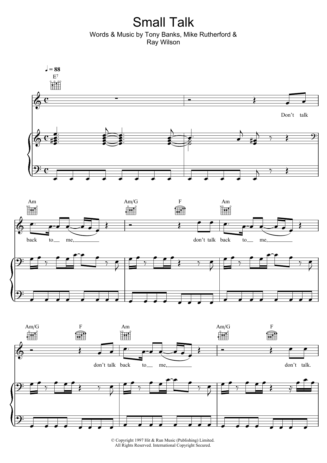 Genesis Small Talk Sheet Music Notes & Chords for Piano, Vocal & Guitar - Download or Print PDF