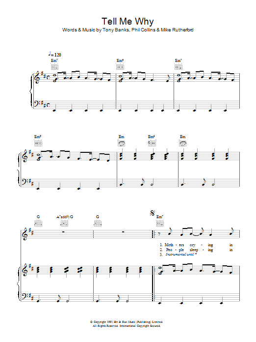 Genesis Tell Me Why Sheet Music Notes & Chords for Piano, Vocal & Guitar - Download or Print PDF