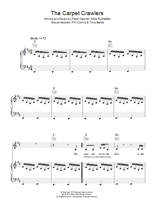 Genesis The Carpet Crawlers Sheet Music Notes & Chords for Piano, Vocal & Guitar - Download or Print PDF