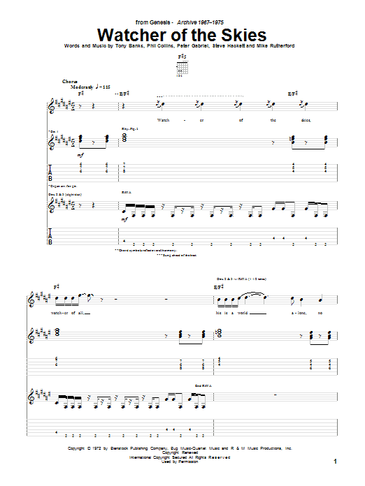 Genesis Watcher Of The Skies Sheet Music Notes & Chords for Guitar Tab - Download or Print PDF