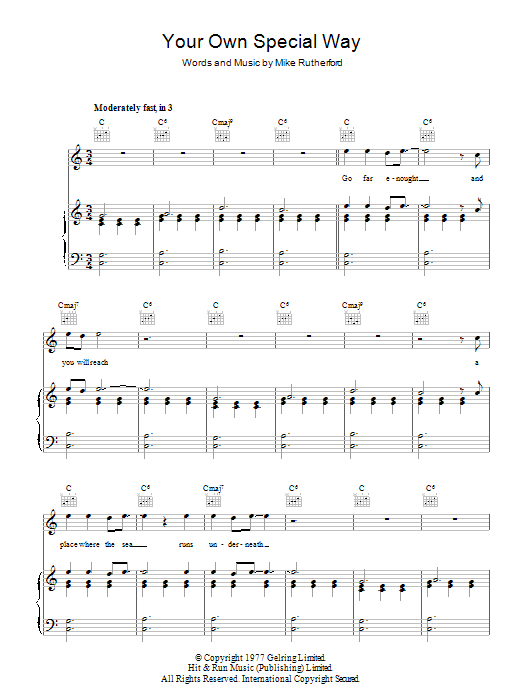Genesis Your Own Special Way Sheet Music Notes & Chords for Piano, Vocal & Guitar (Right-Hand Melody) - Download or Print PDF