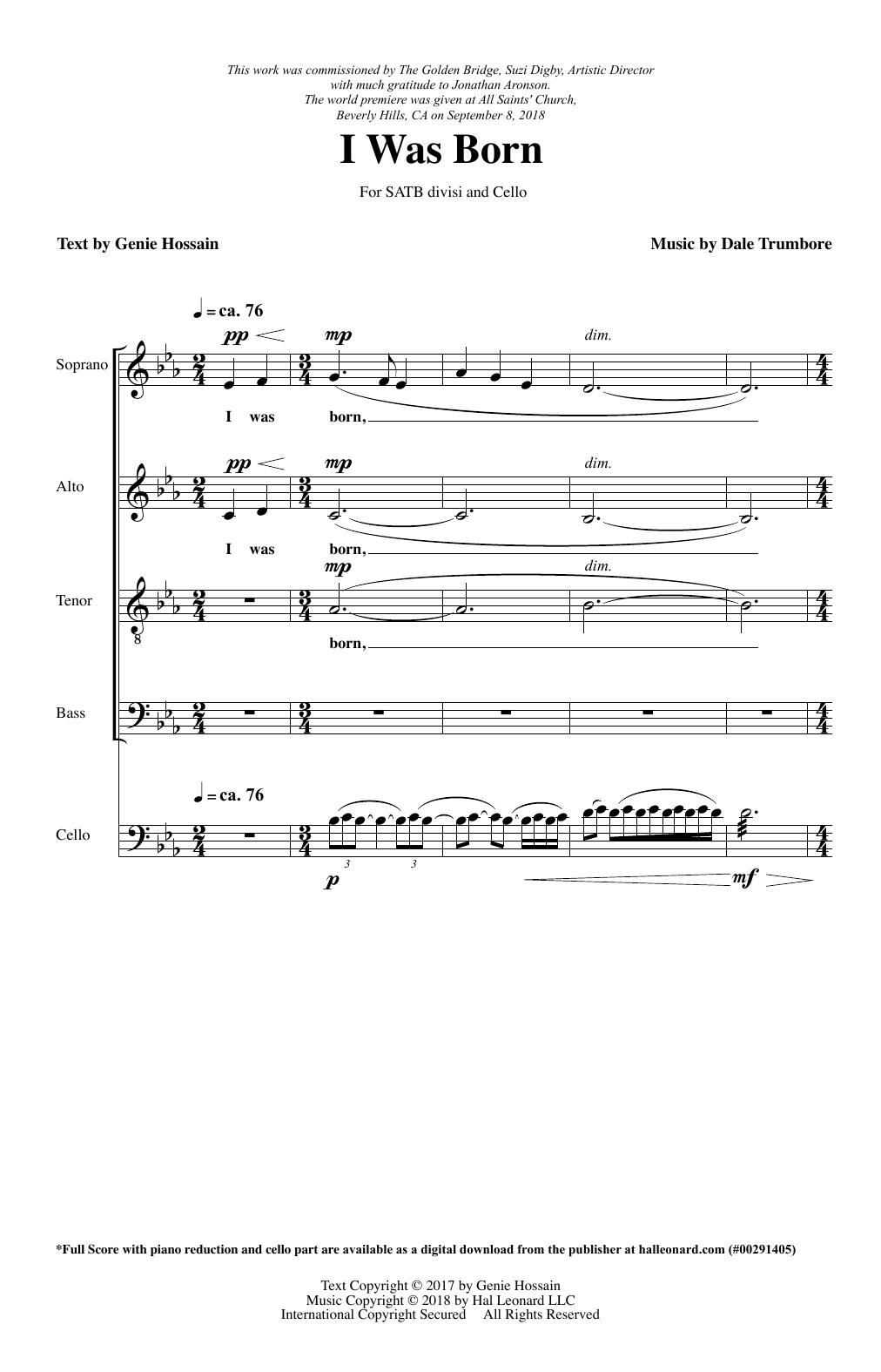 Genie Hossain & Dale Trumbore I Was Born Sheet Music Notes & Chords for SATB Choir - Download or Print PDF