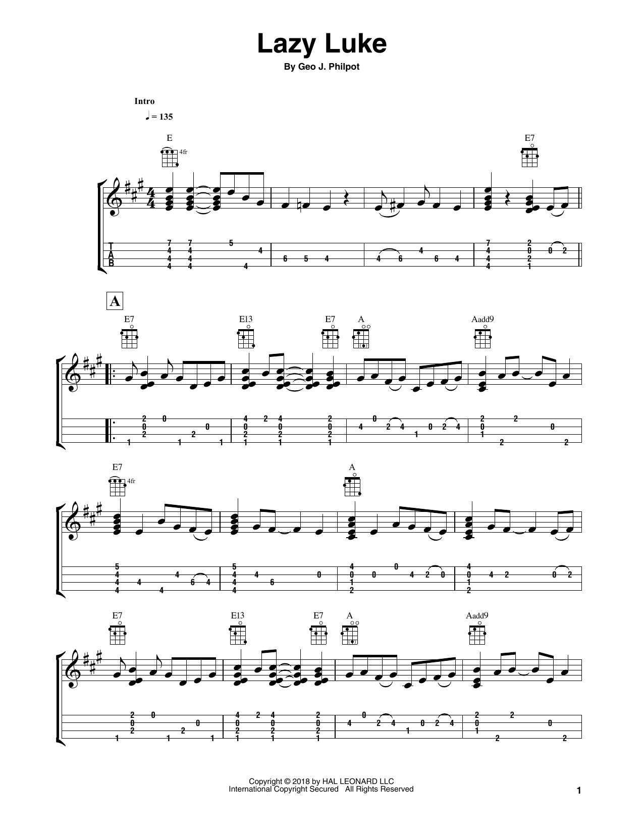 Fred Sokolow Lazy Luke Sheet Music Notes & Chords for Ukulele - Download or Print PDF