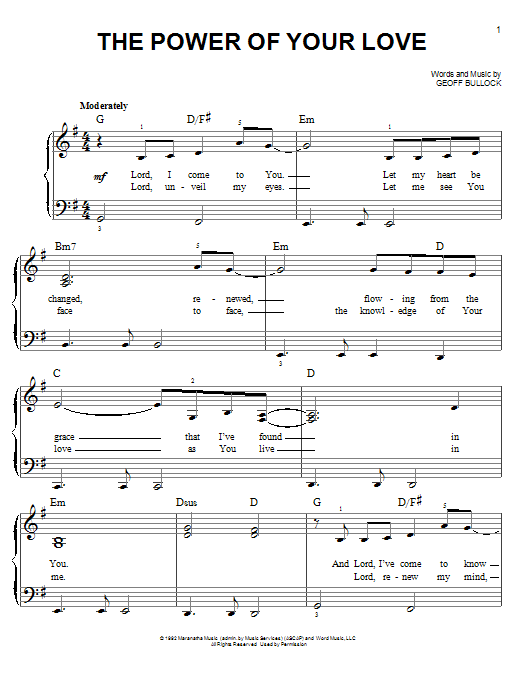Geoff Bullock The Power Of Your Love Sheet Music Notes & Chords for Easy Piano - Download or Print PDF
