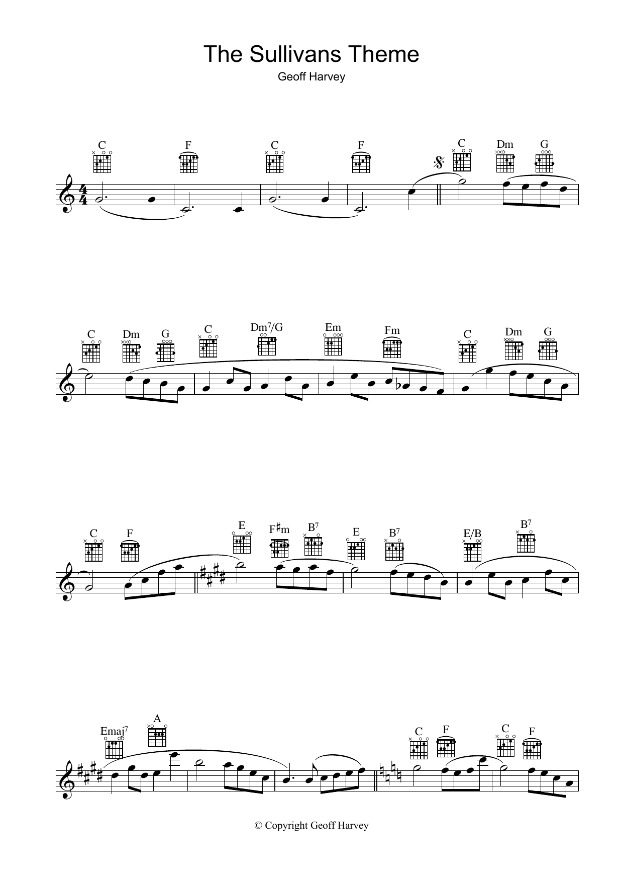 Geoff Harvey The Sullivans Theme Sheet Music Notes & Chords for Melody Line, Lyrics & Chords - Download or Print PDF