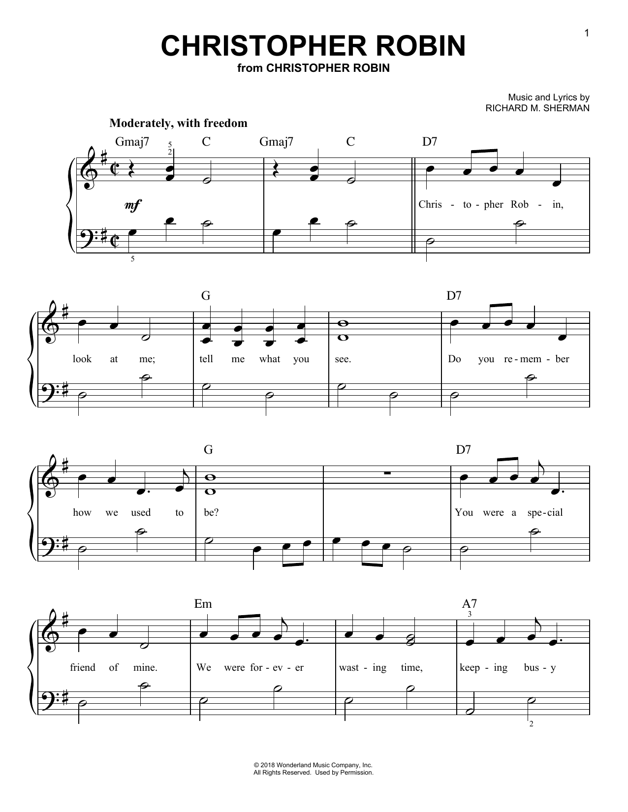 Geoff Zanelli & Jon Brion Christopher Robin (from Christopher Robin) Sheet Music Notes & Chords for Piano, Vocal & Guitar (Right-Hand Melody) - Download or Print PDF