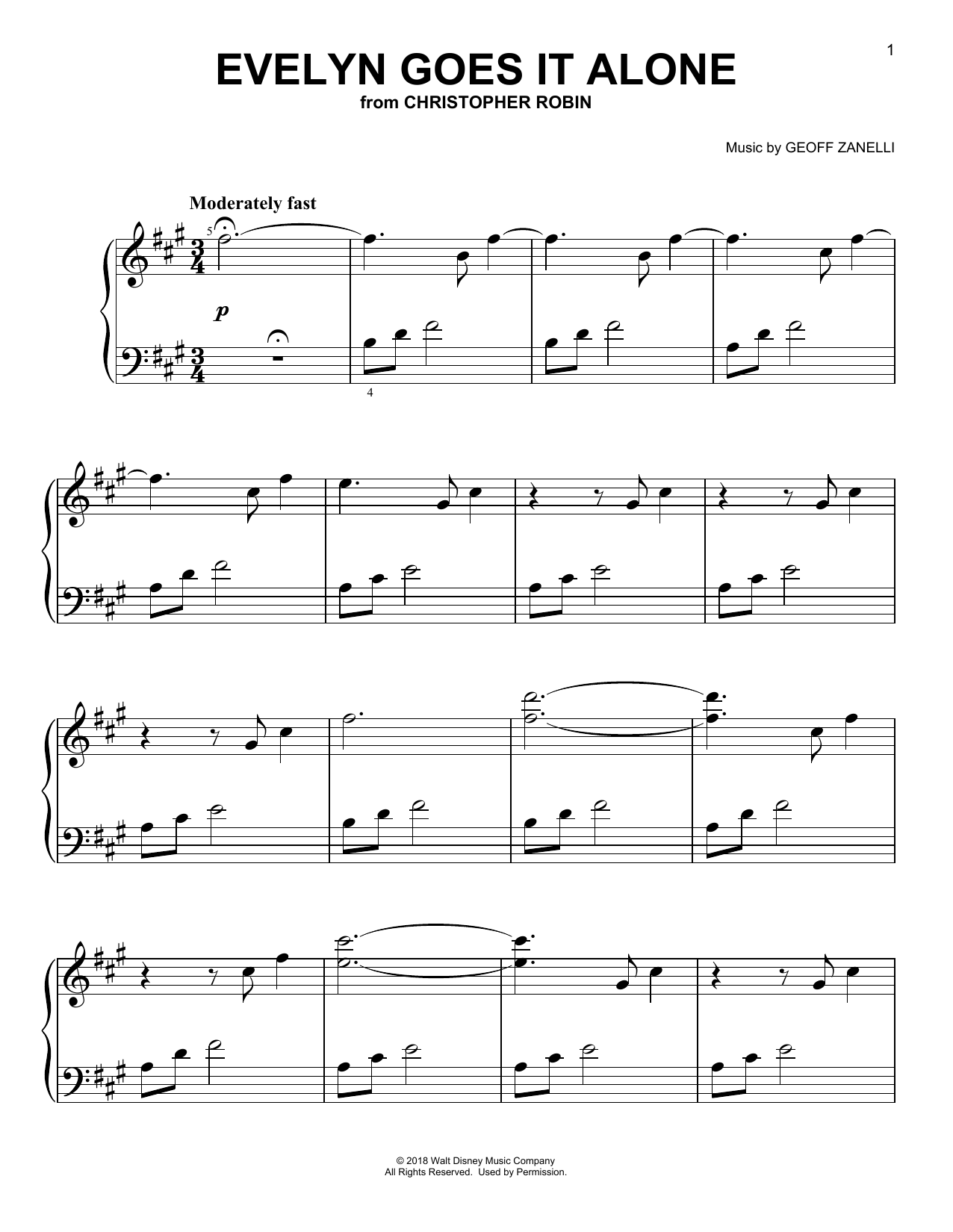 Geoff Zanelli & Jon Brion Evelyn Goes It Alone (from Christopher Robin) Sheet Music Notes & Chords for Easy Piano - Download or Print PDF