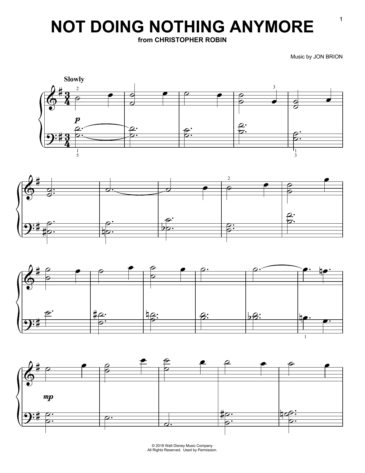 Geoff Zanelli & Jon Brion Not Doing Nothing Anymore (from Christopher Robin) Sheet Music Notes & Chords for Easy Piano - Download or Print PDF