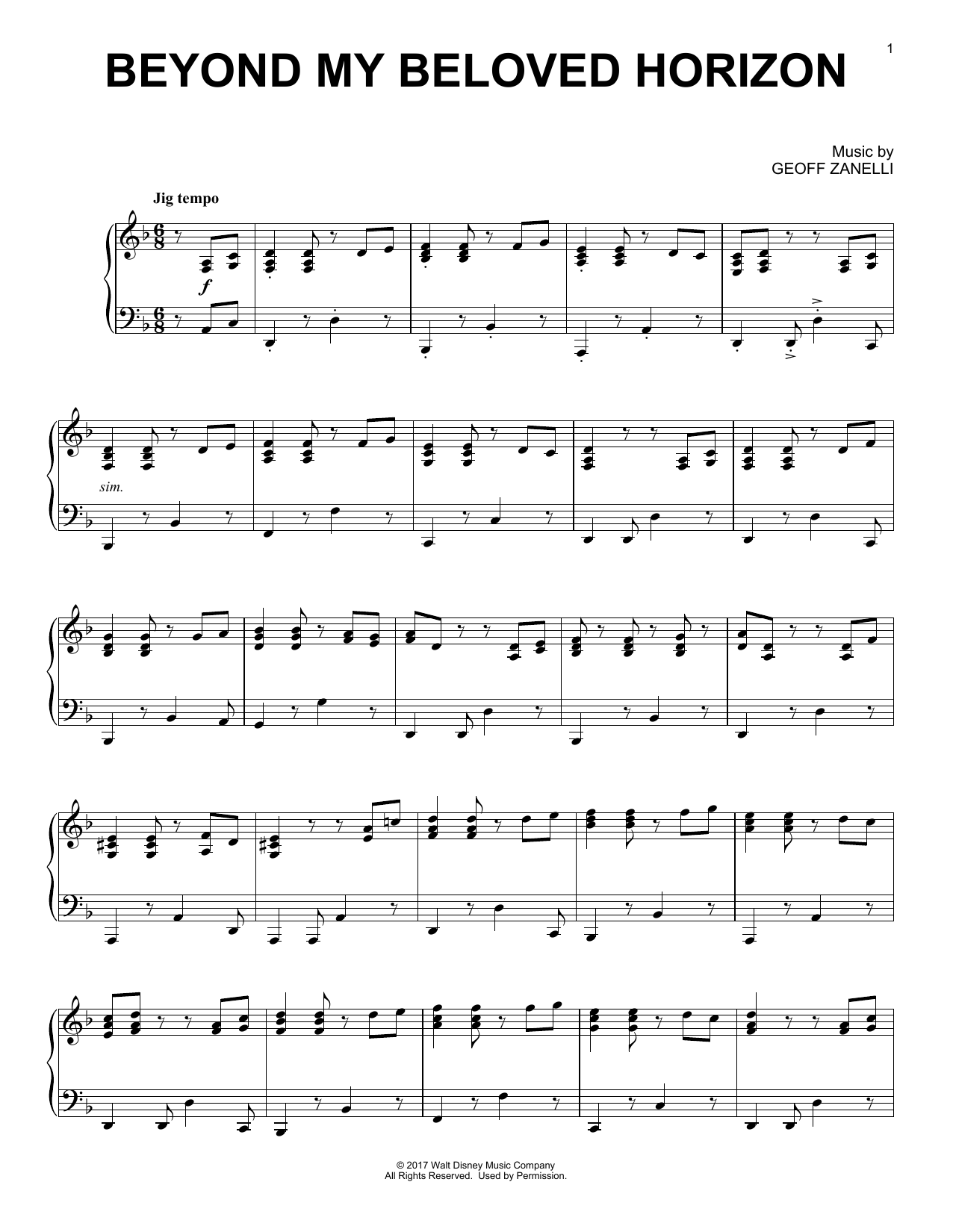 Geoff Zanelli Beyond My Beloved Horizon Sheet Music Notes & Chords for Piano - Download or Print PDF