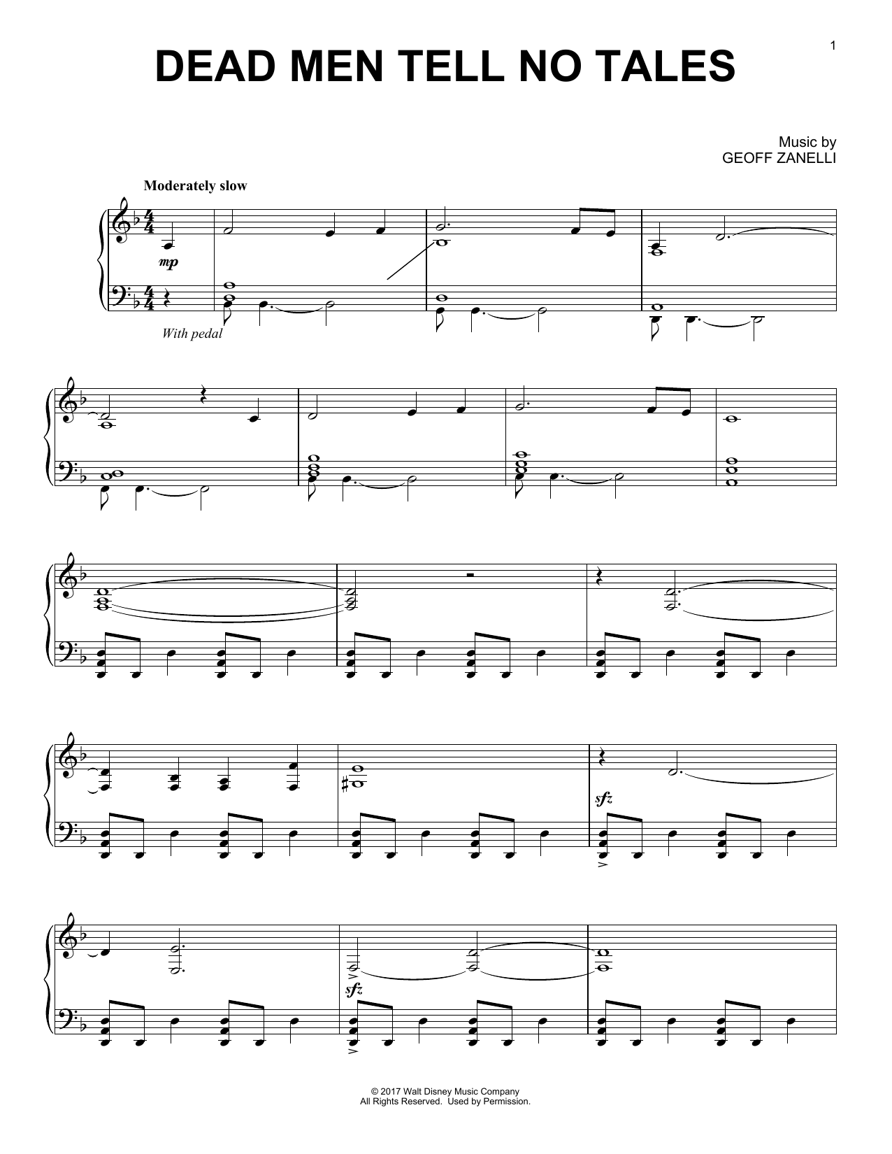 Geoff Zanelli Dead Men Tell No Tales Sheet Music Notes & Chords for Piano - Download or Print PDF