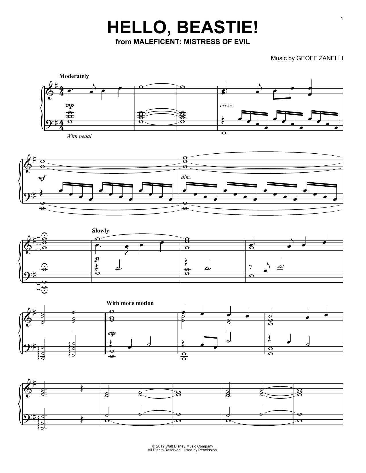 Geoff Zanelli Hello, Beastie! (from Disney's Maleficent: Mistress of Evil) Sheet Music Notes & Chords for Piano Solo - Download or Print PDF