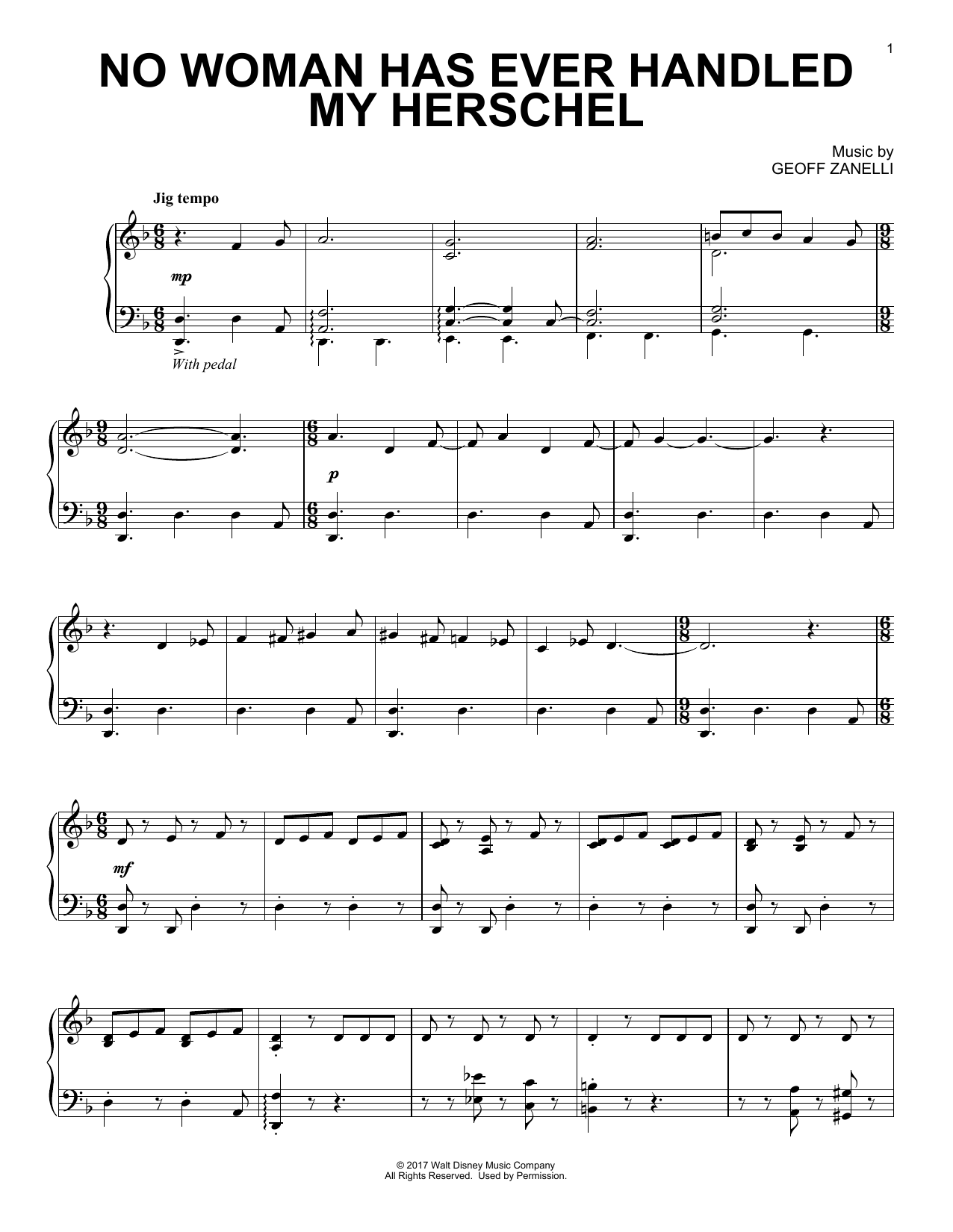 Geoff Zanelli No Woman Has Ever Handled My Herschel Sheet Music Notes & Chords for Piano - Download or Print PDF