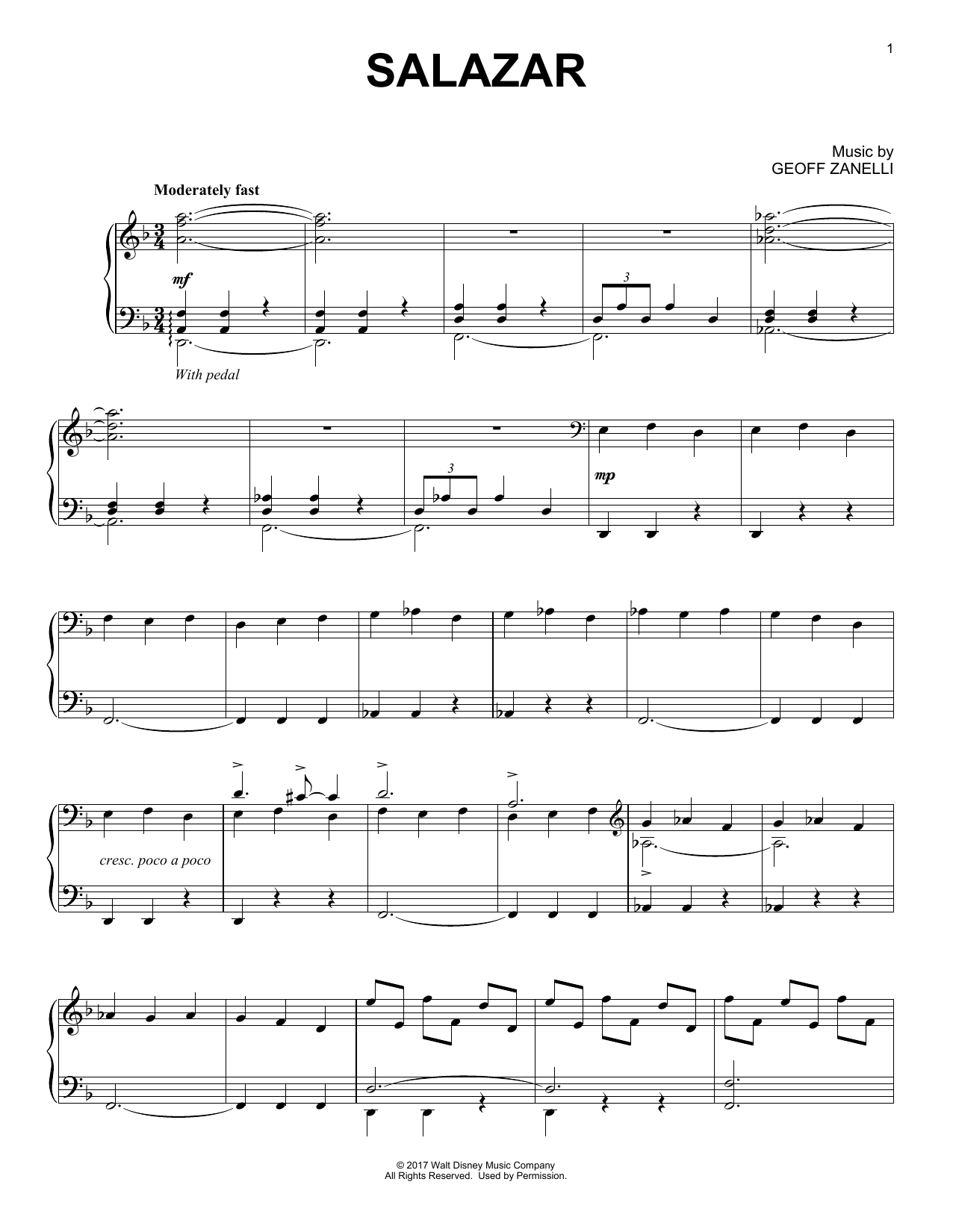 Geoff Zanelli Salazar Sheet Music Notes & Chords for Piano - Download or Print PDF