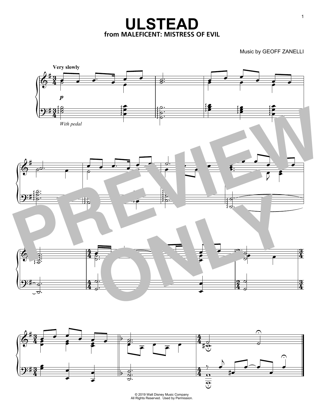 Geoff Zanelli Ulstead (from Disney's Maleficent: Mistress of Evil) Sheet Music Notes & Chords for Piano Solo - Download or Print PDF