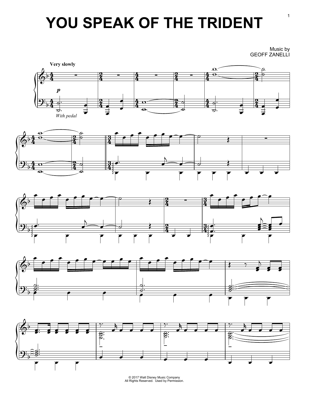 Geoff Zanelli You Speak Of The Trident Sheet Music Notes & Chords for Piano - Download or Print PDF