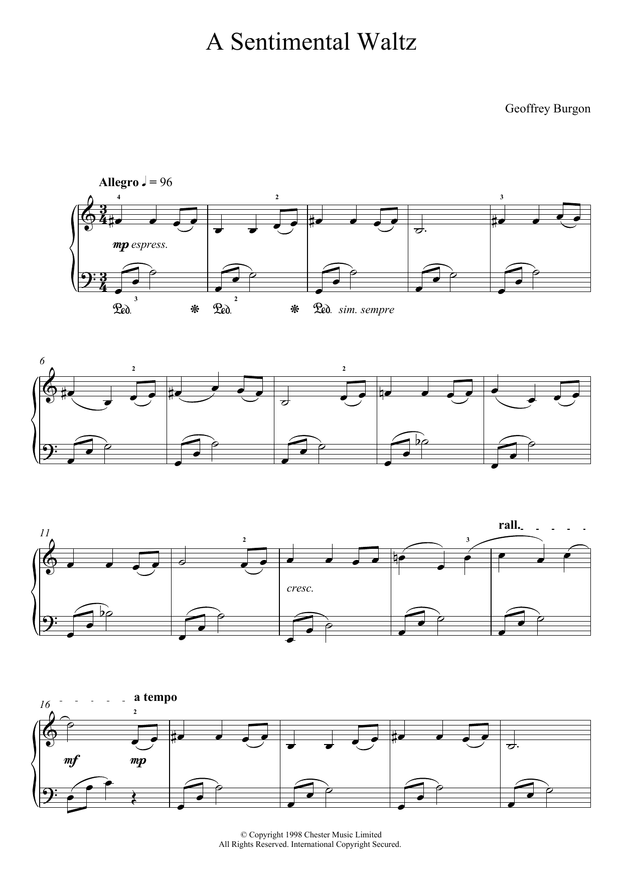 Geoffrey Burgon Sentimental Waltz (From 'Nine Easy Pieces For Piano') Sheet Music Notes & Chords for Easy Piano - Download or Print PDF