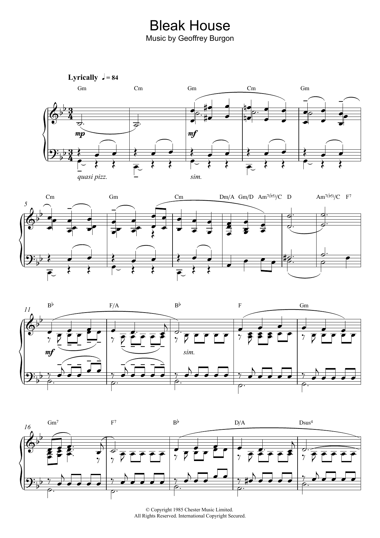 Geoffrey Burgon Theme from Bleak House Sheet Music Notes & Chords for Piano - Download or Print PDF