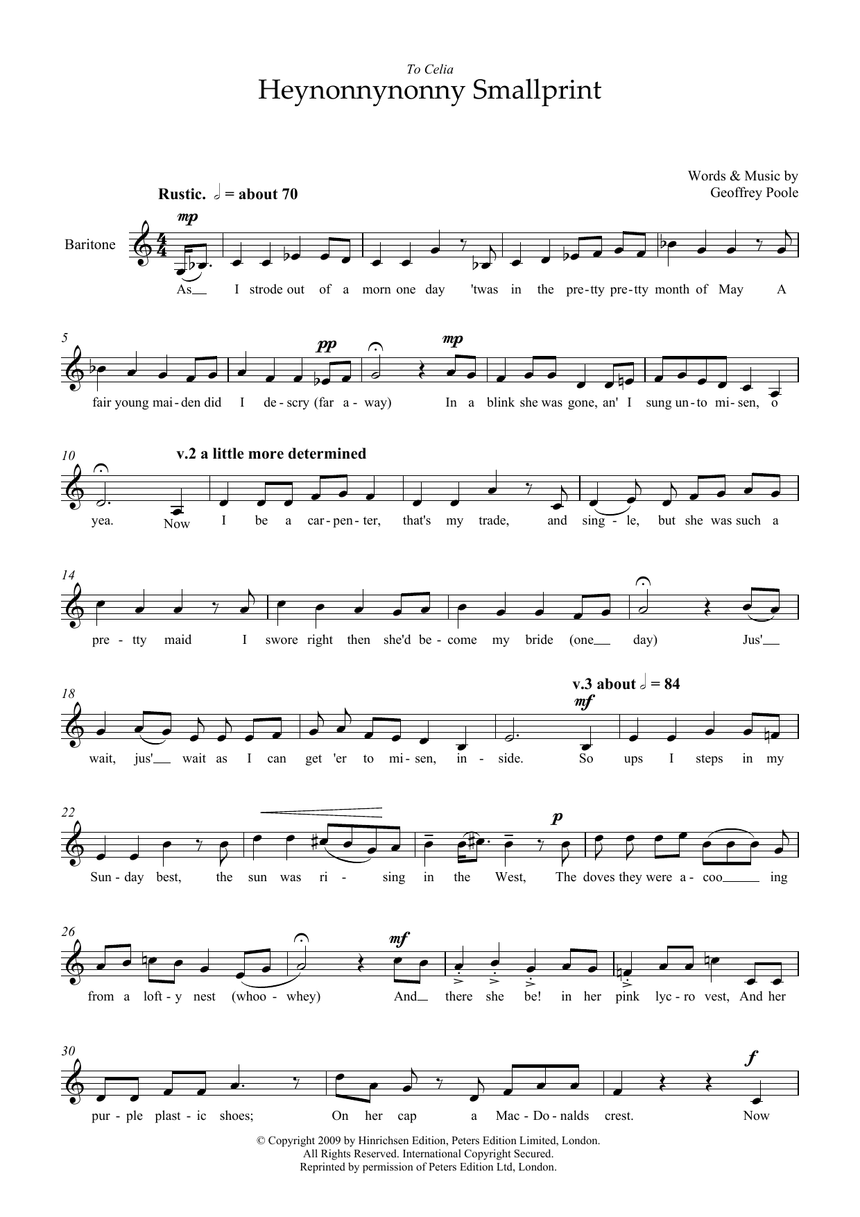 Geoffrey Poole Heynonnynonny Smallprint (for baritone voice) Sheet Music Notes & Chords for Piano & Vocal - Download or Print PDF