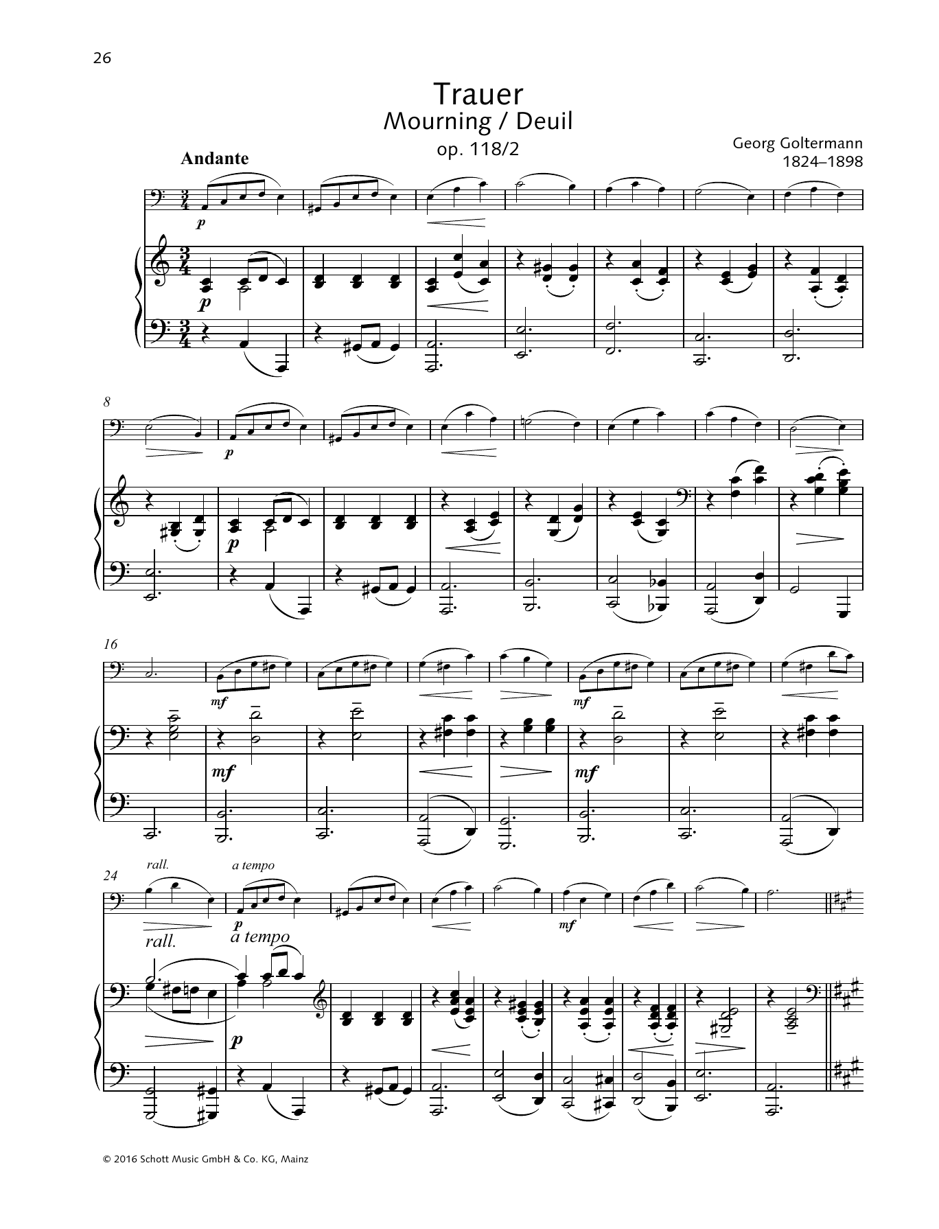Georg Goltermann Mourning Sheet Music Notes & Chords for String Solo - Download or Print PDF