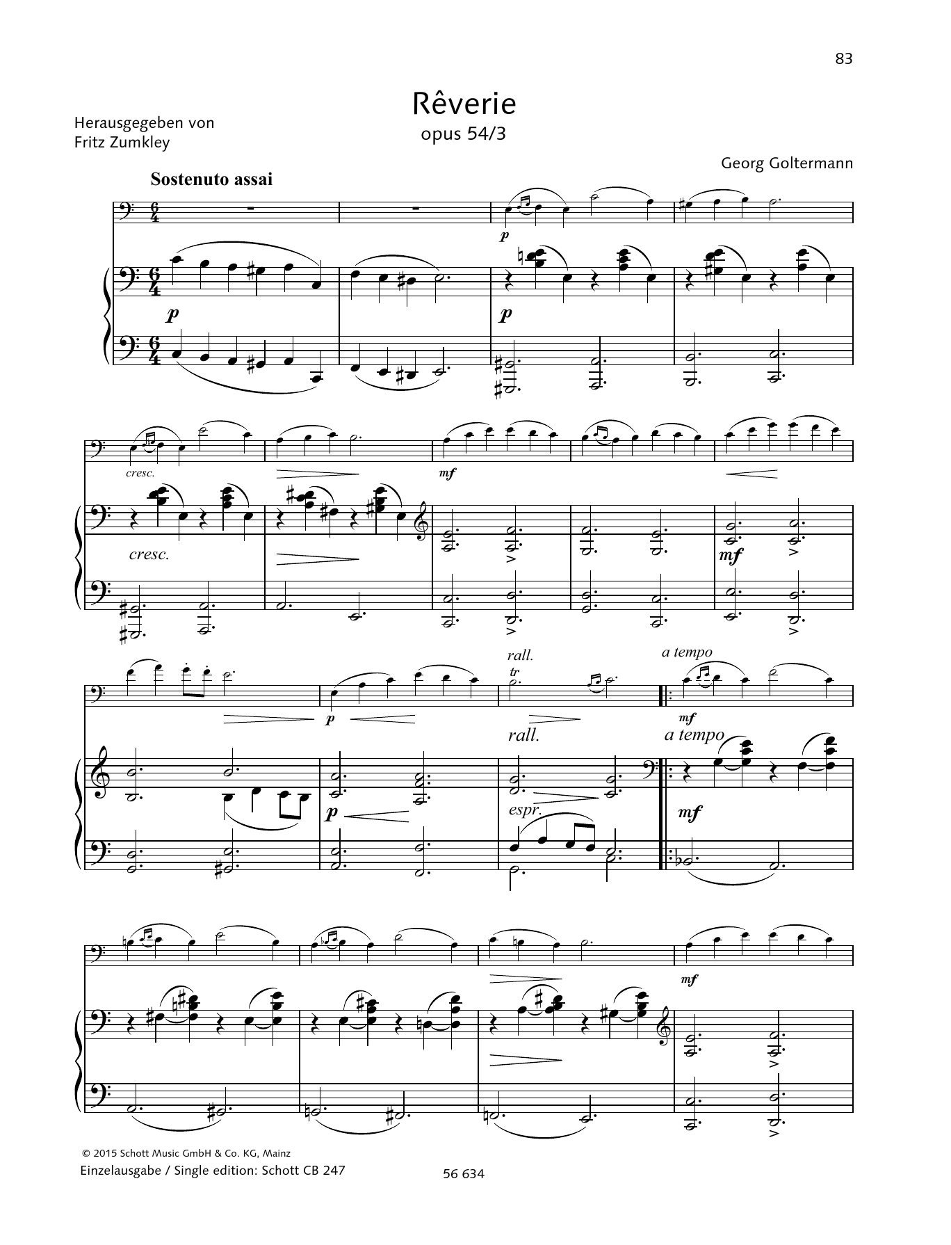 Georg Goltermann Reverie Sheet Music Notes & Chords for String Solo - Download or Print PDF