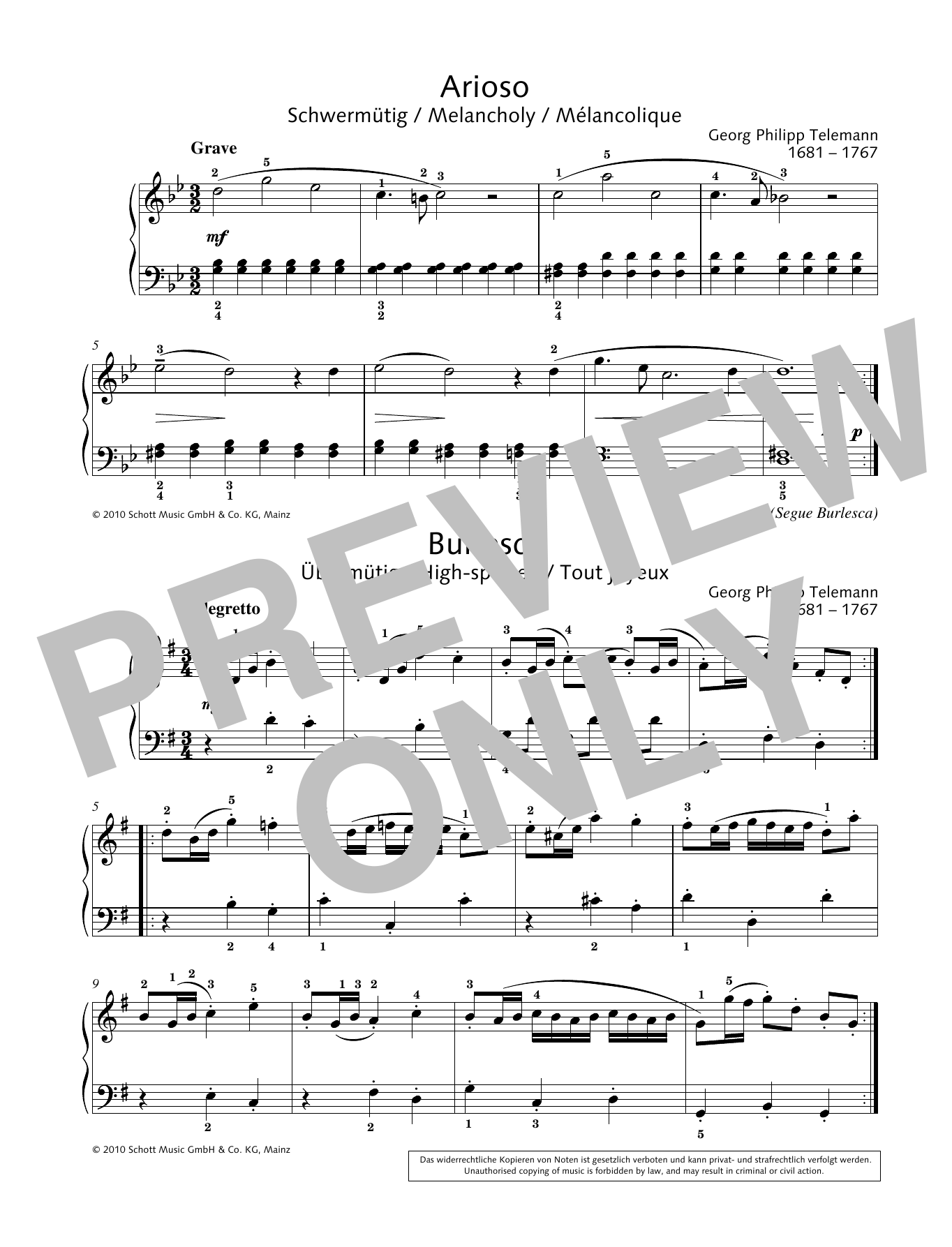 Georg Philipp Telemann Arioso-Burlesca Sheet Music Notes & Chords for Piano Solo - Download or Print PDF