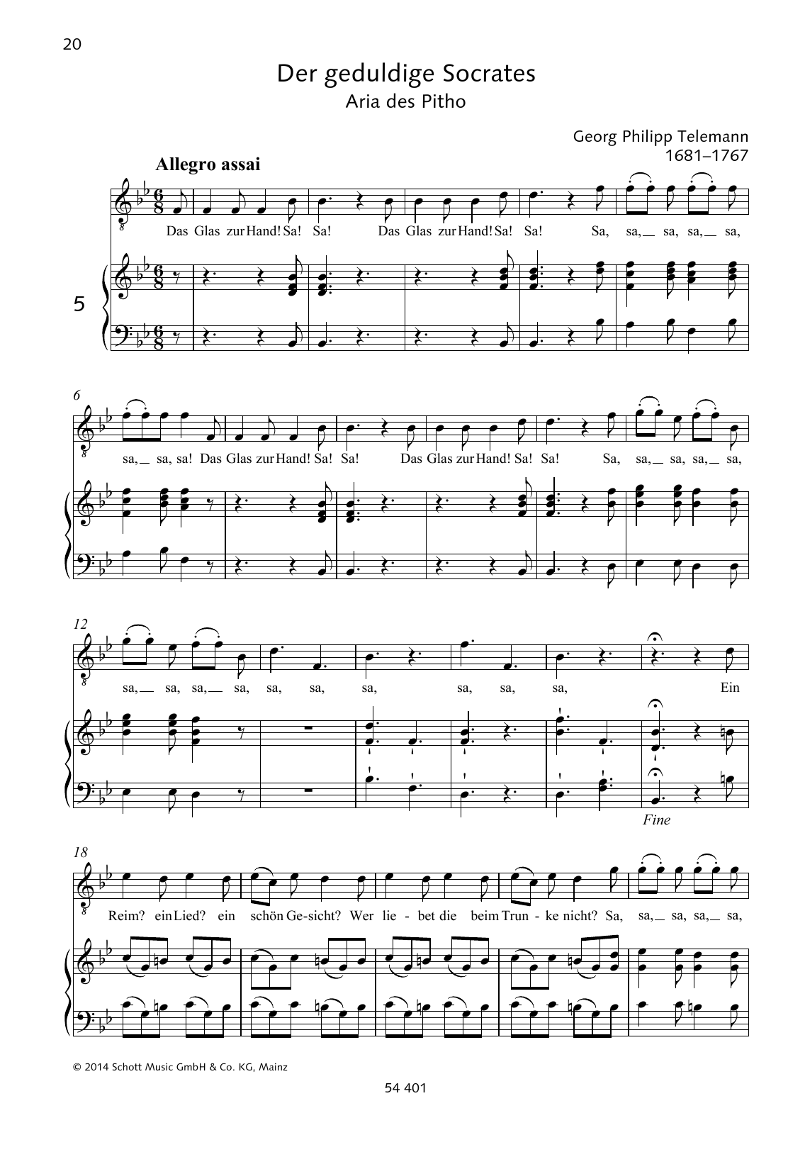 Georg Philipp Telemann Das Glas zur Hand Sheet Music Notes & Chords for Piano & Vocal - Download or Print PDF