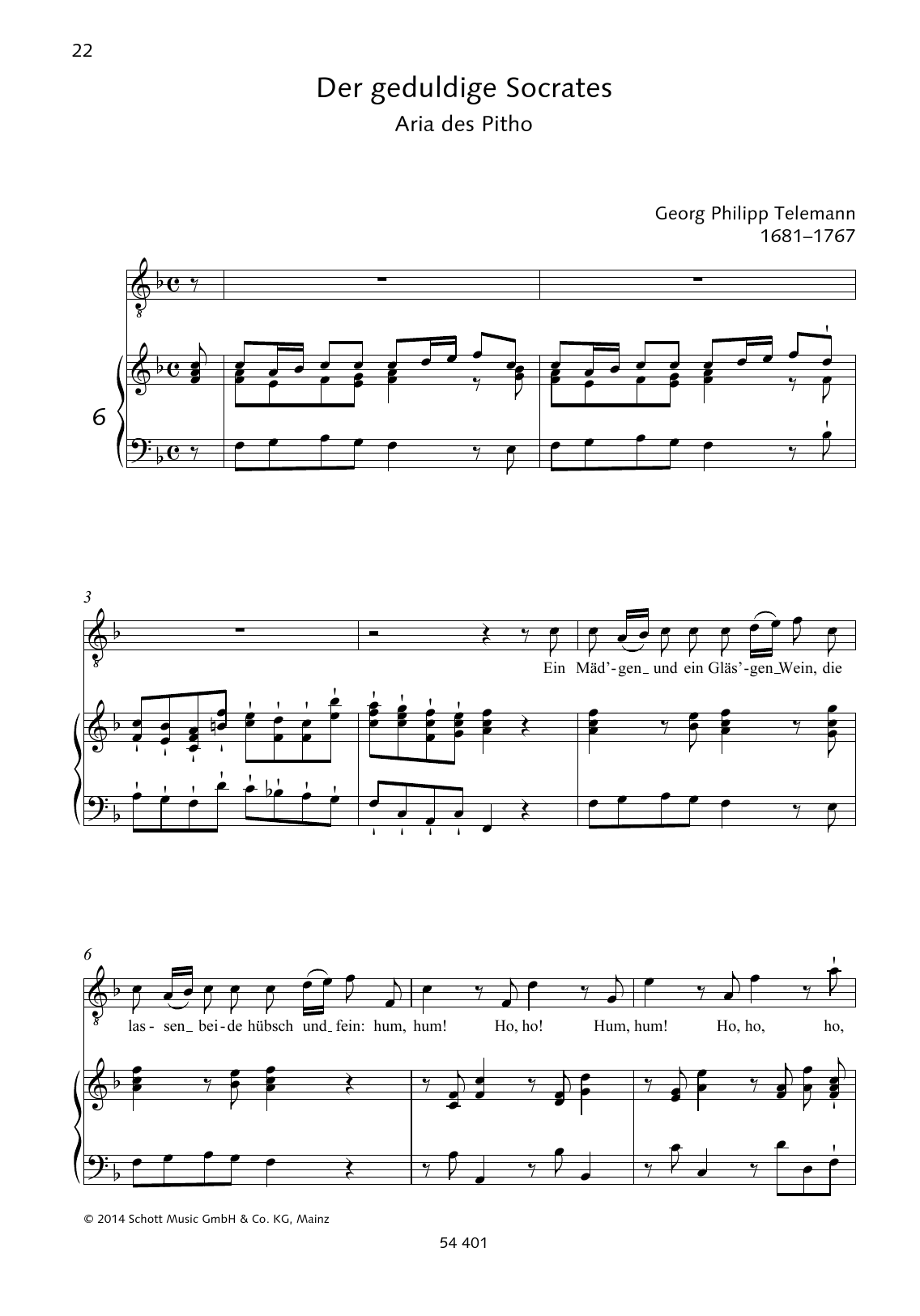 Georg Philipp Telemann Ein Mäd'gen und ein Gläs'gen Wein Sheet Music Notes & Chords for Piano & Vocal - Download or Print PDF